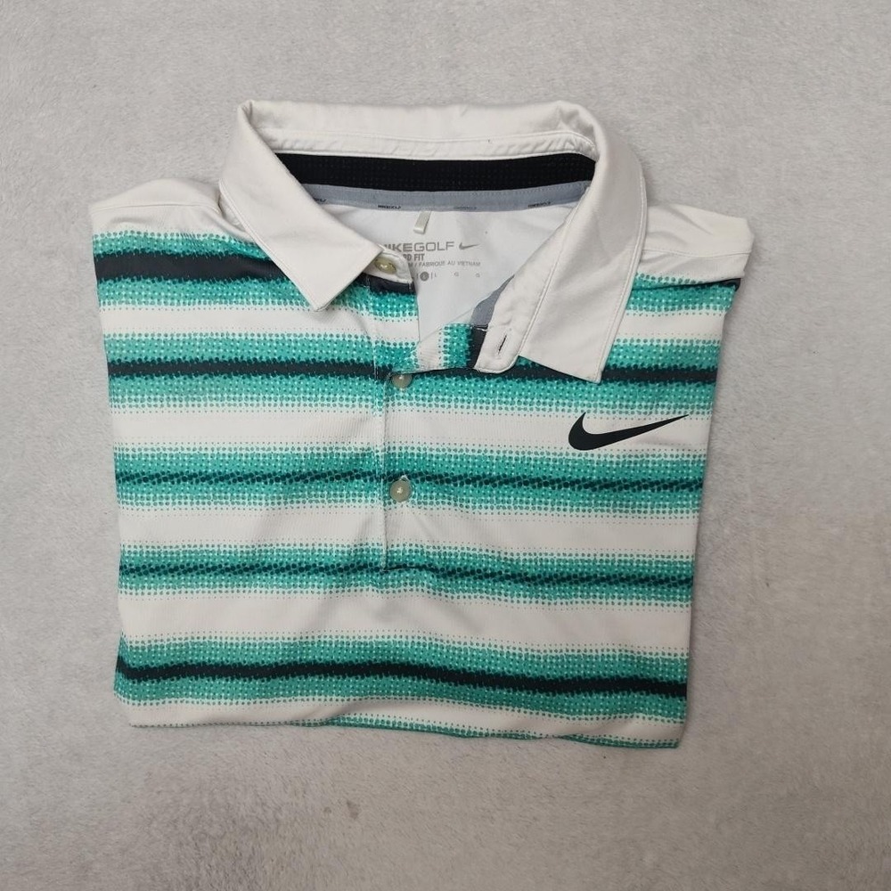 Nike Polo Shirt Mens L White Striped Golf Vapor Performance Moisture Wicking